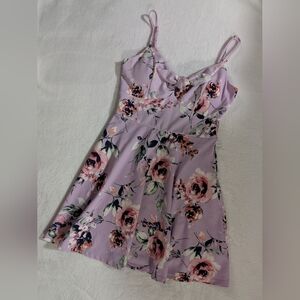 TRIXXI Lavender Floral Dress, Adjustable Straps, Cute Bow, Fit & Flare, Sz Small